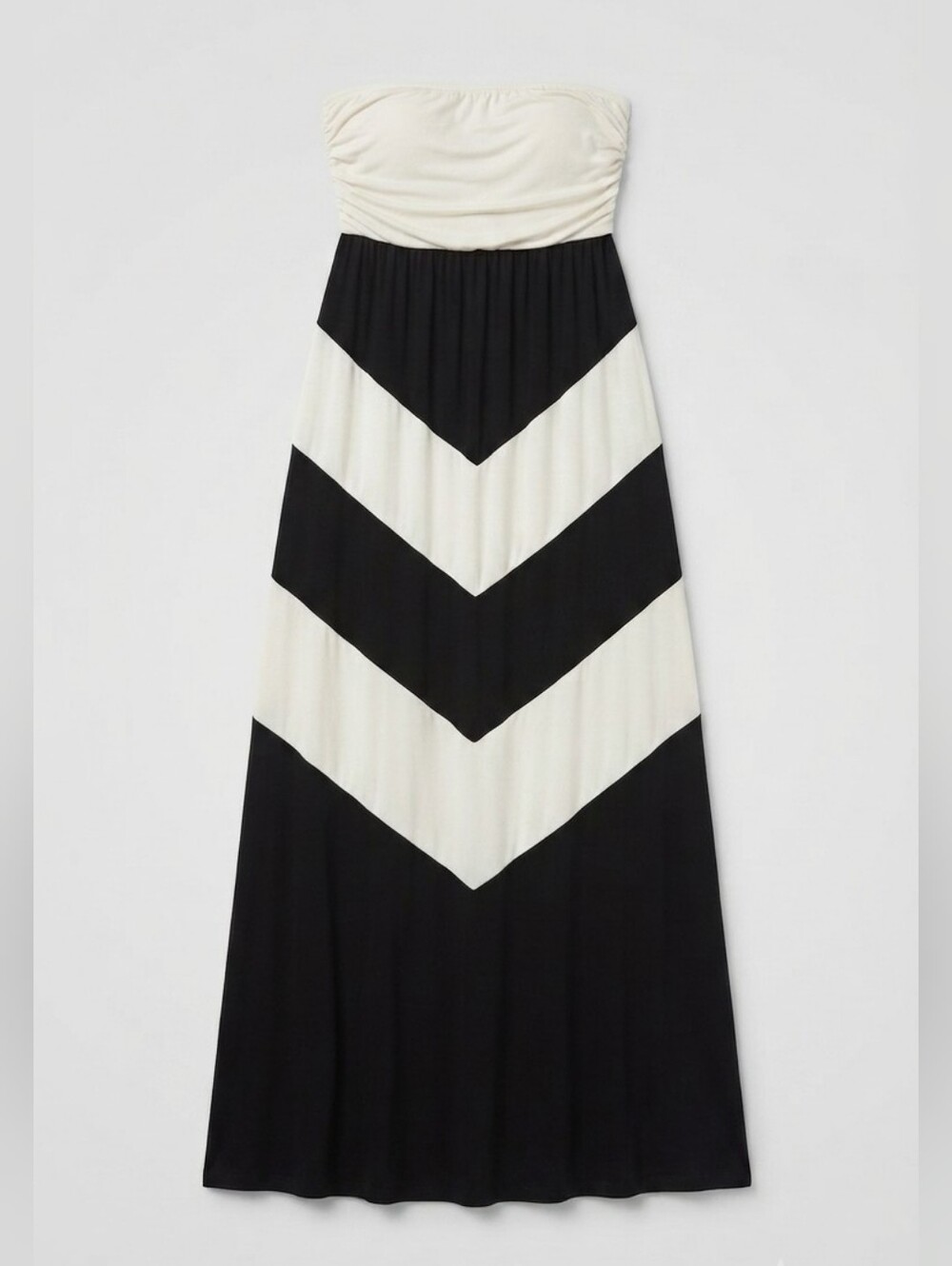 J Mode USA Women's Plus 2X Strapless Chevron Maxi Dress Black White